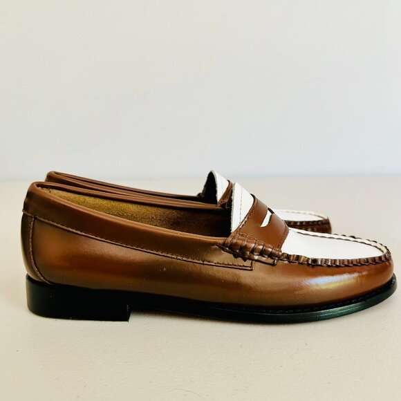 NEW G. H. BASS WEEJUNS WHITNEY BROWN AND WHITE LEATHER LOAFERS 6M - Picture 3 of 7